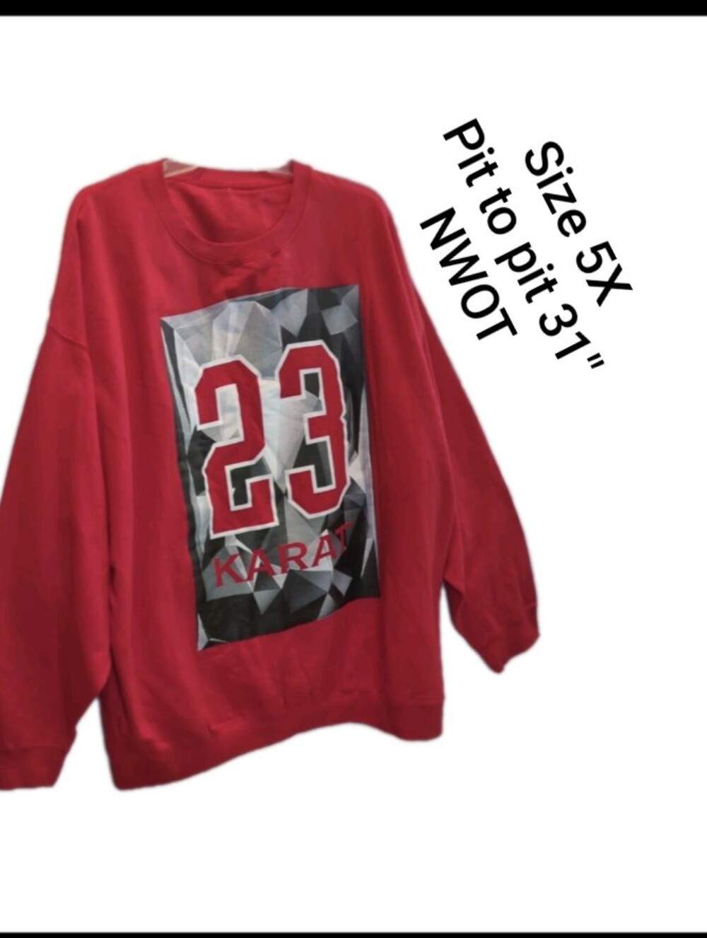 Mens Sweatshirt Big/Tall Size 5XL Red Long Sleeve 23 Karat Front Graphics NWOT